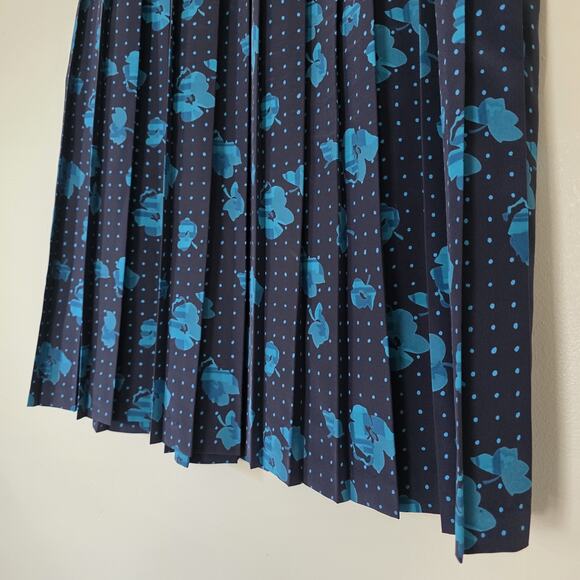 Vintage Floral Pleated Midi Skirt Women 16 Cottagecore Artsy Boho Teacher Blue - Picture 4 of 9